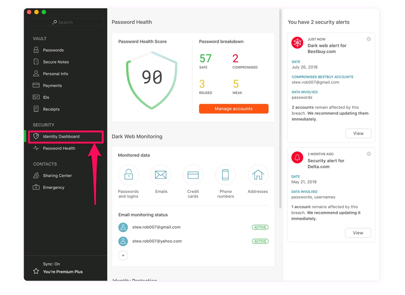 Dashlane Identity Theft Protection Feature