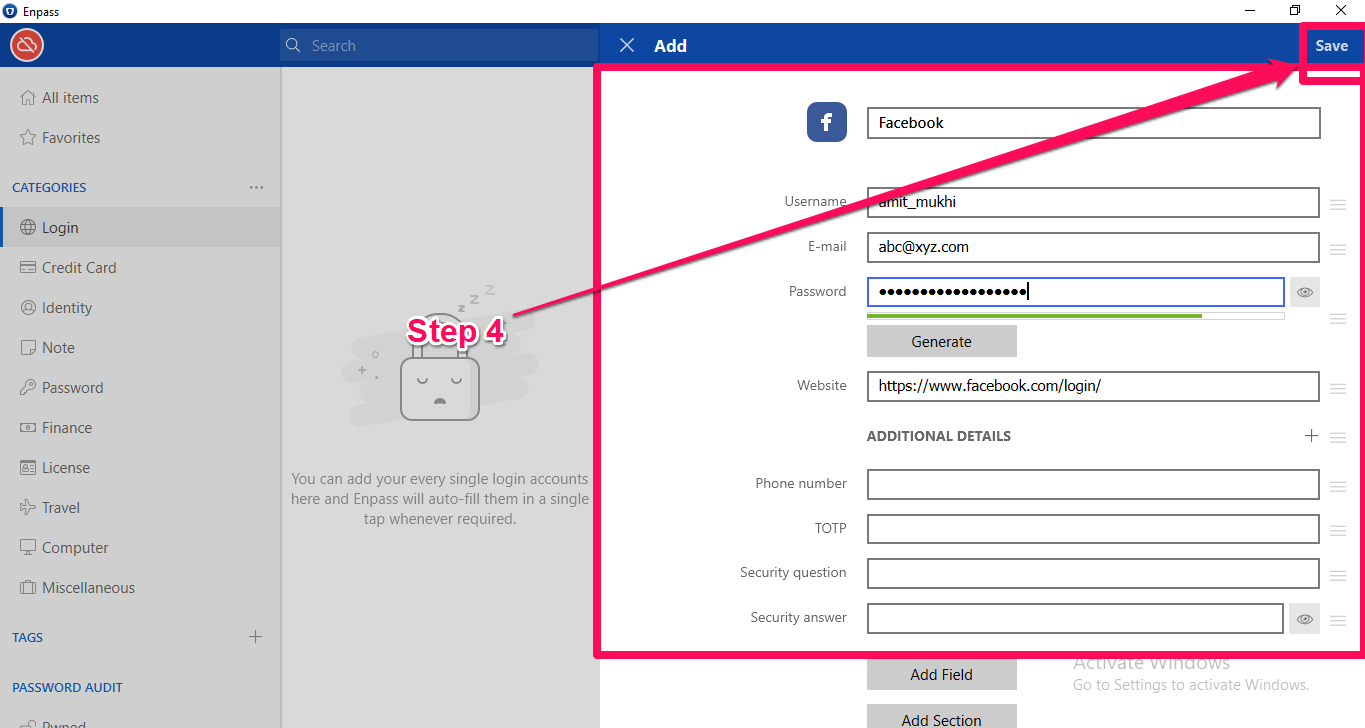 enpass login vs password