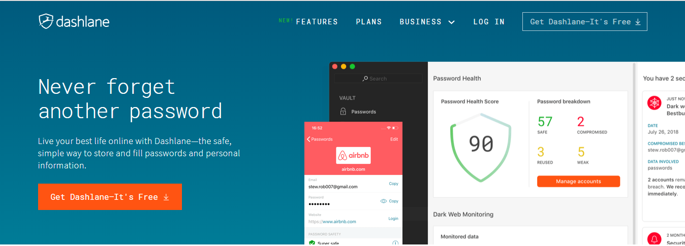 dashlane homepage