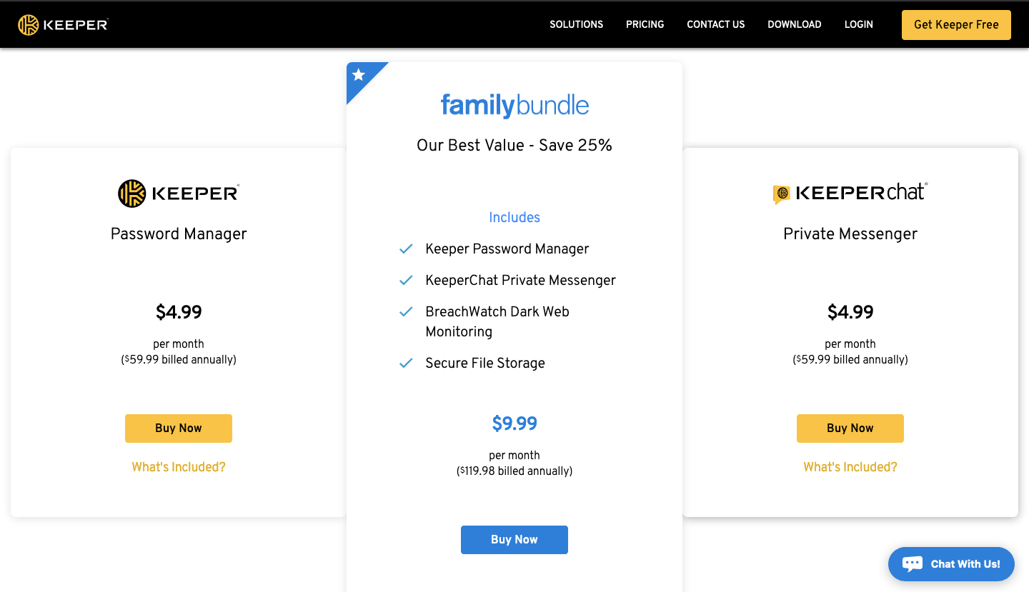 Keeper Family Pricing Plans