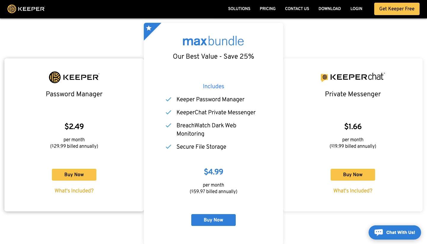 Keeper Personal Pricing Plans